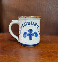 Load image into Gallery viewer, Lewisburg, PA pottery mug with a thick handle and lamppost design.