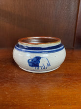 Load image into Gallery viewer, Bucknell pottery dip bowl with navy blue bison design.