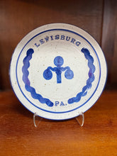 Load image into Gallery viewer, Lewisburg, PA pottery plate with lamppost design and navy blue details.
