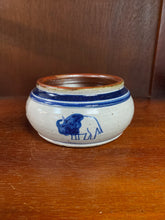 Load image into Gallery viewer, Bucknell pottery dip bowl with navy blue bison design.
